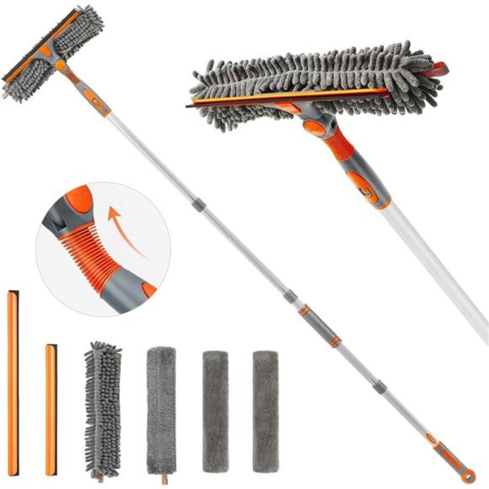 Squeegee WindowCleaner 2in1 Rotatable Window Cleaning ToolKit with ExtensionPole